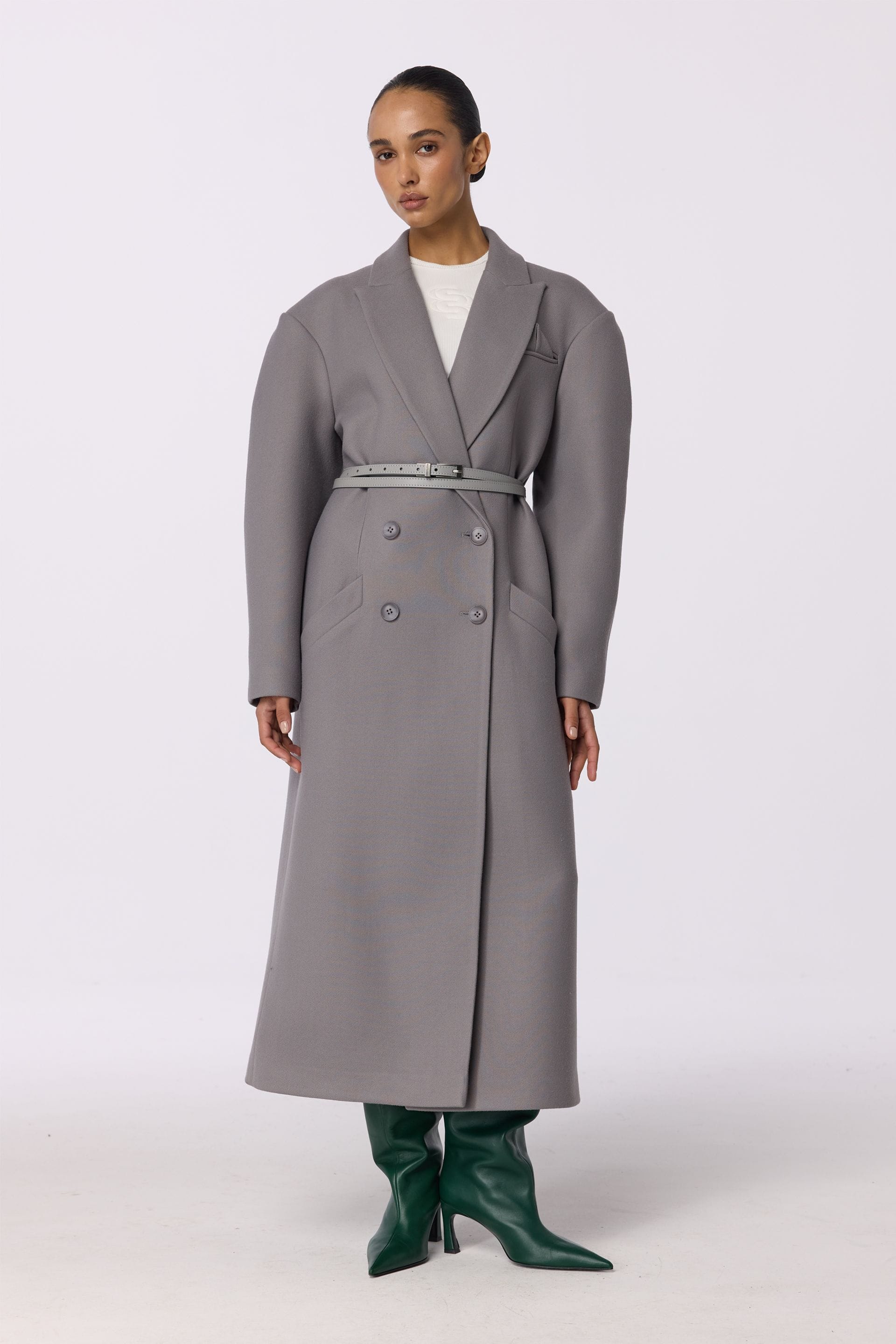 Double-breasted coat with accent shoulders - WWU-OC1037-9-38 - Photo 1
