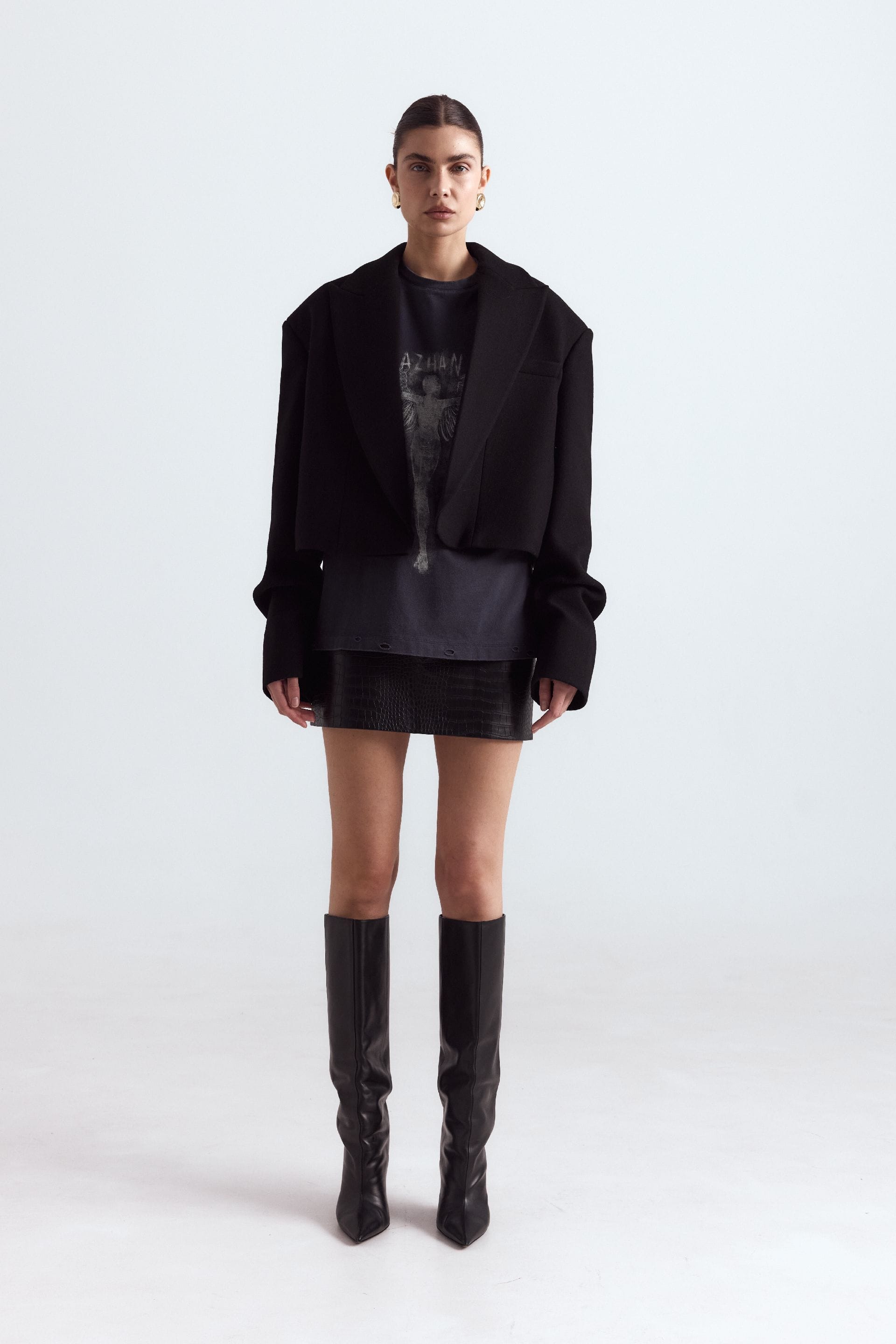 Cropped coat with gathered sleeves - WWU-OC1057-2-80 - Photo 1