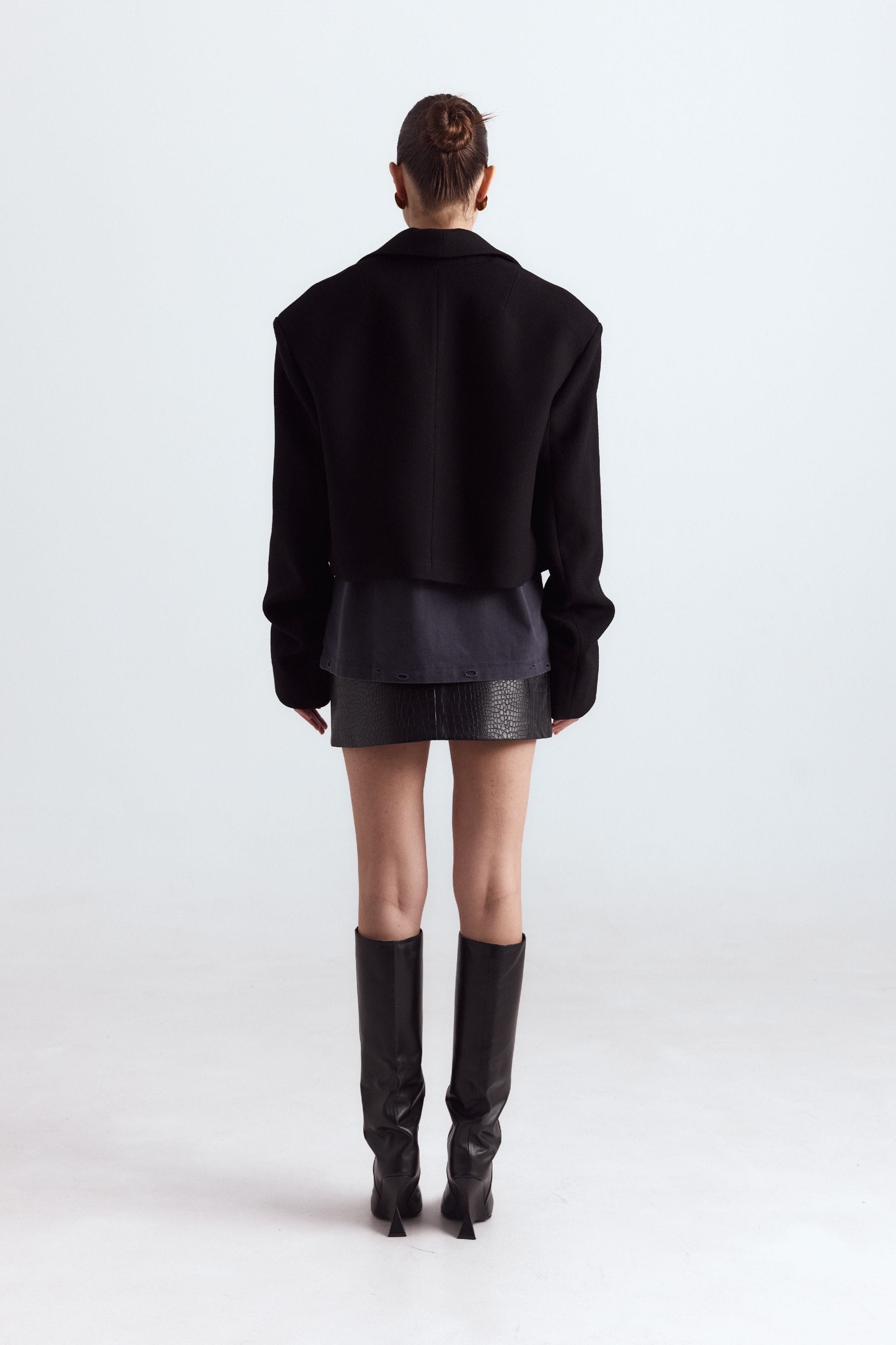 Cropped coat with gathered sleeves - WWU-OC1057-2-80 - Photo 2