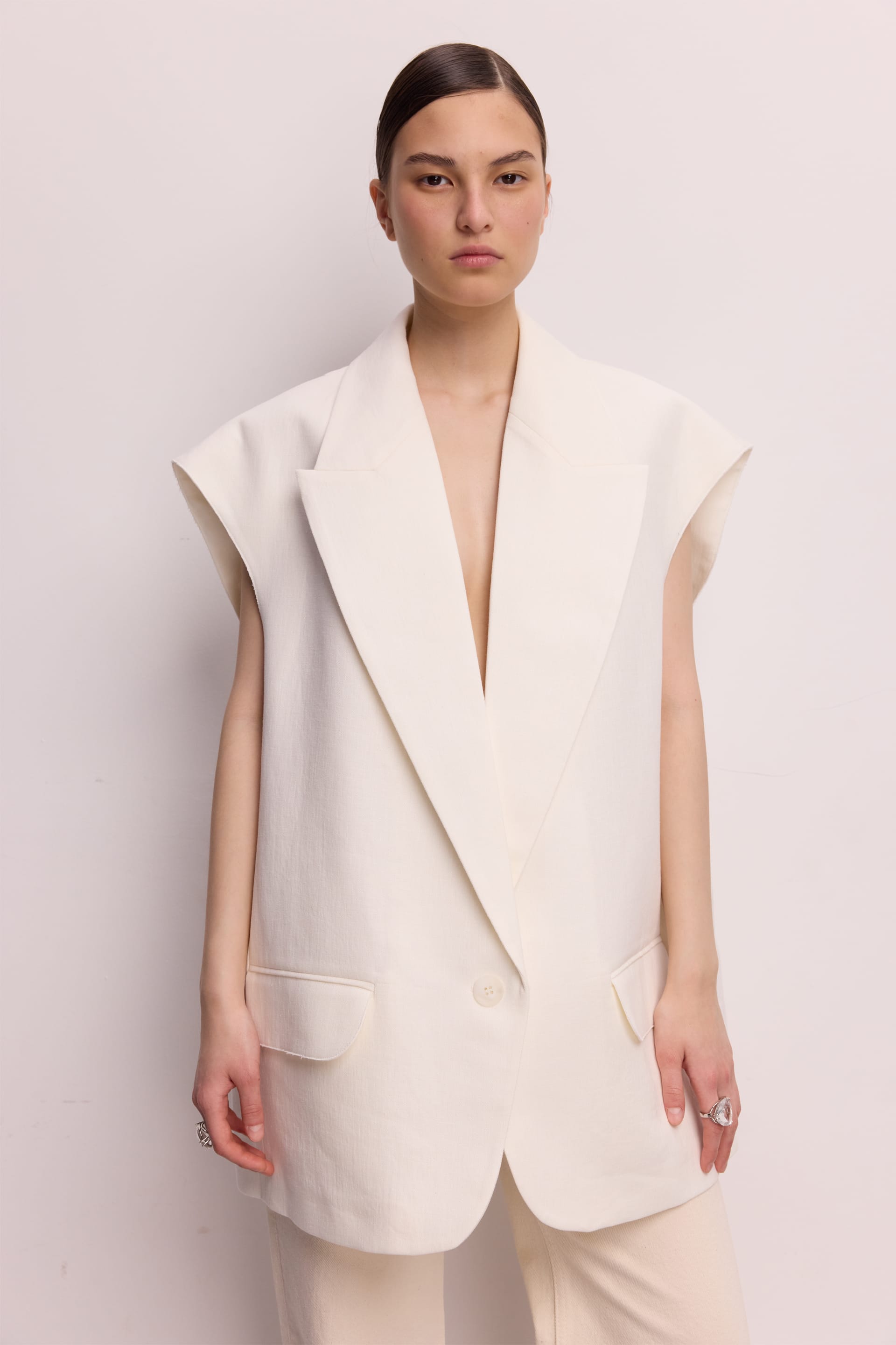 Gilet oversize en lin - WWU-VS1079-3-14 - Photo 1