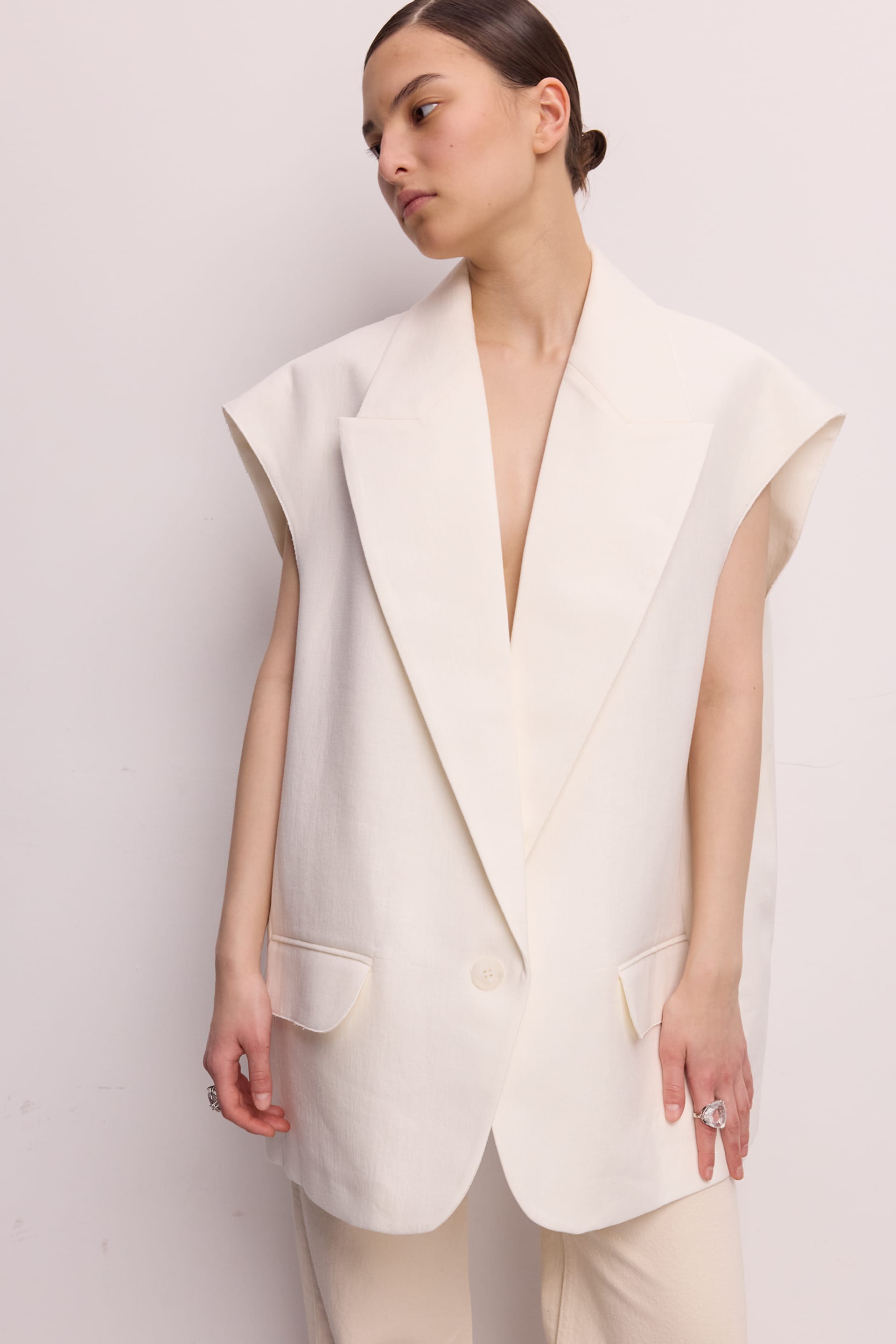 Gilet oversize en lin - WWU-VS1079-3-14 - Photo 5