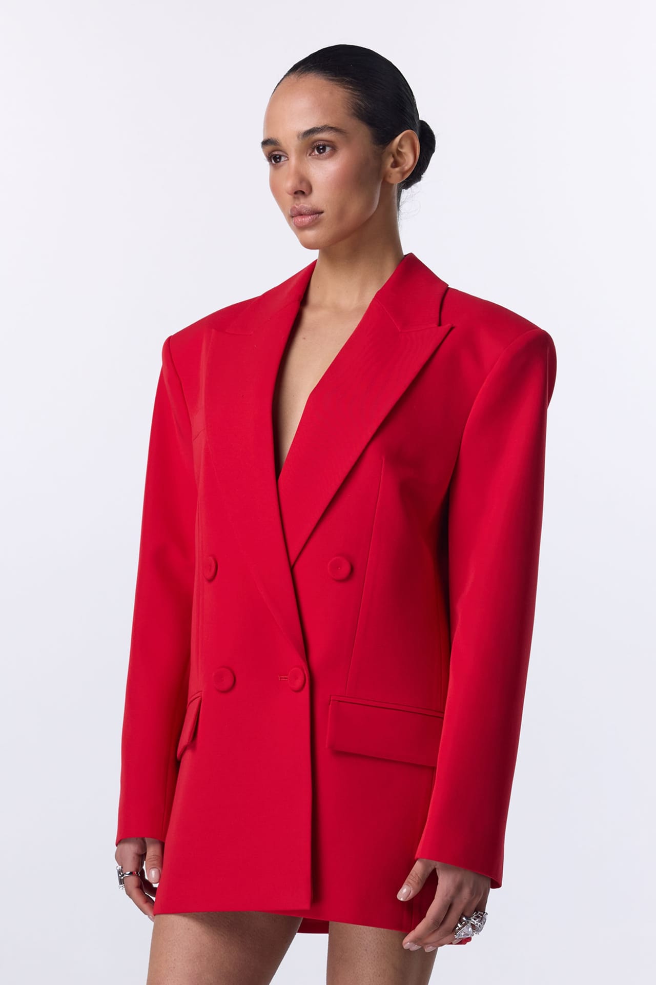 Zoom in - Oversized double-breasted cotton blazer with shoulder pads Oversized double-breasted cotton blazer with shoulder pads - Photo 5