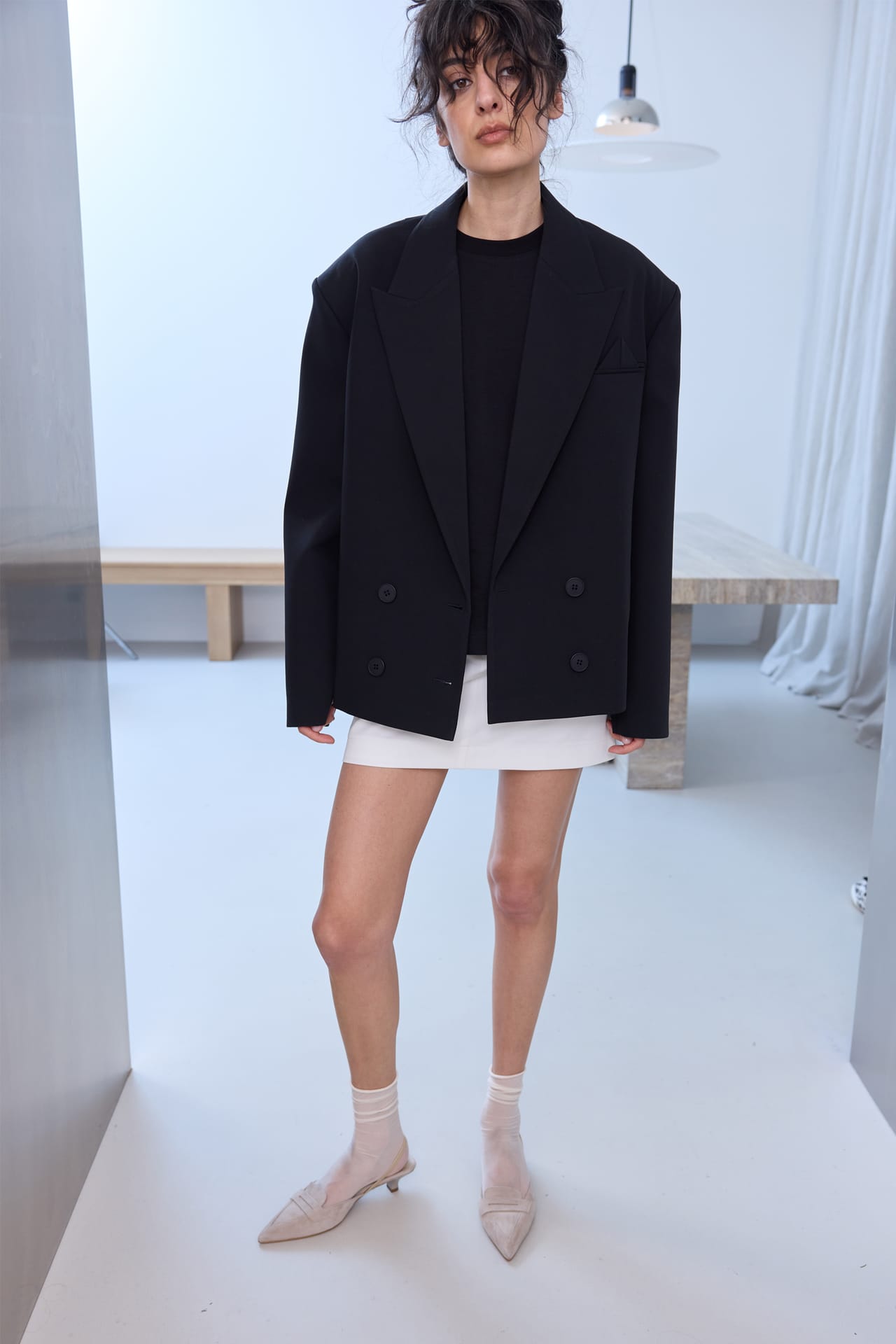 Zoom in - Blazer en coton oversize avec petit triangle Blazer en coton oversize avec petit triangle - Photo 3