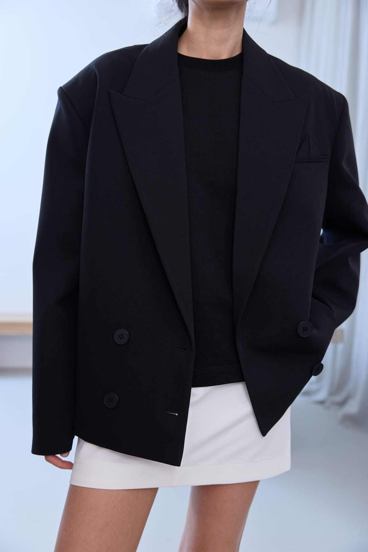 Zoom in - Blazer en coton oversize avec petit triangle Blazer en coton oversize avec petit triangle - Photo 5