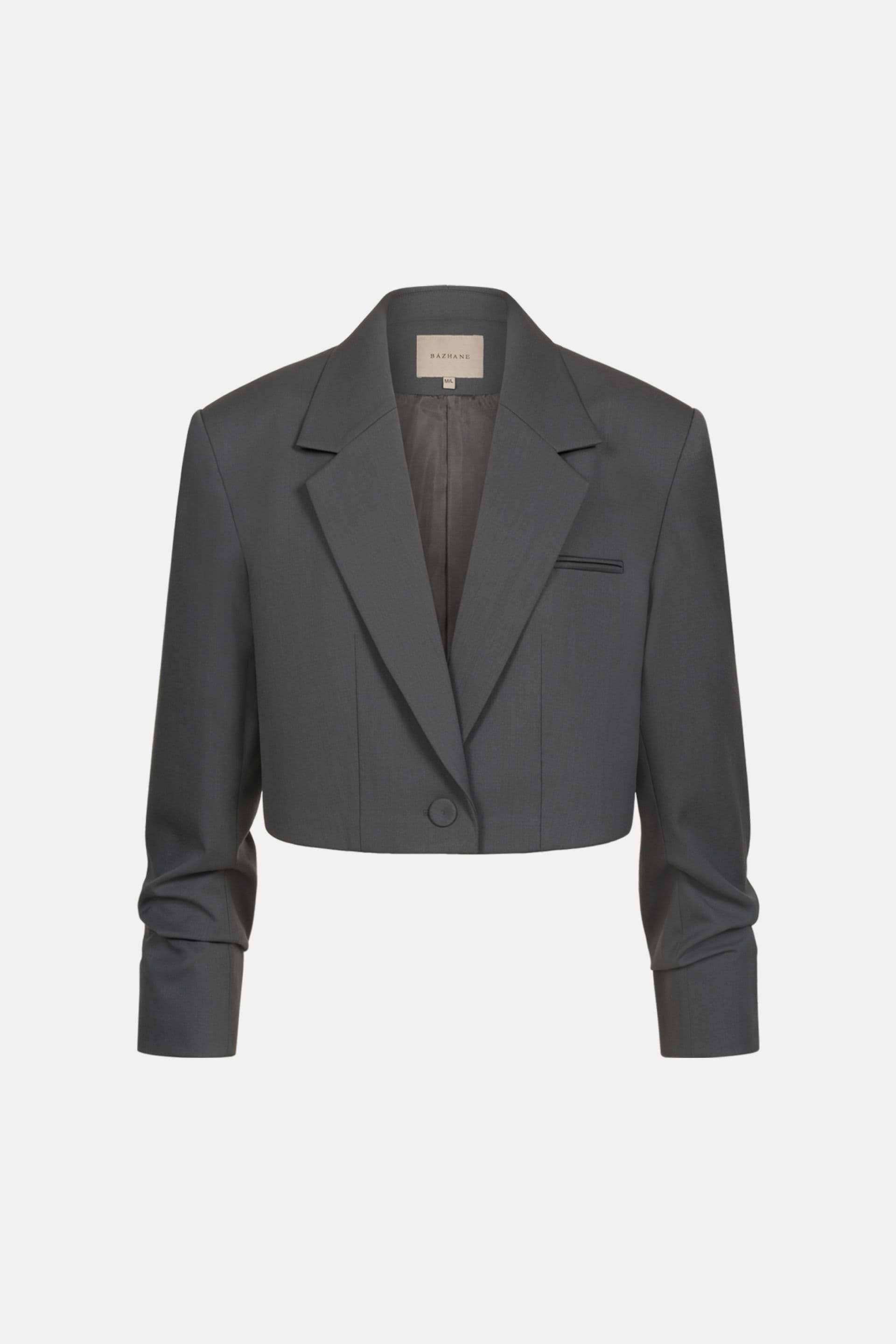 Cropped wool jacket with gathered details on the sleeves image