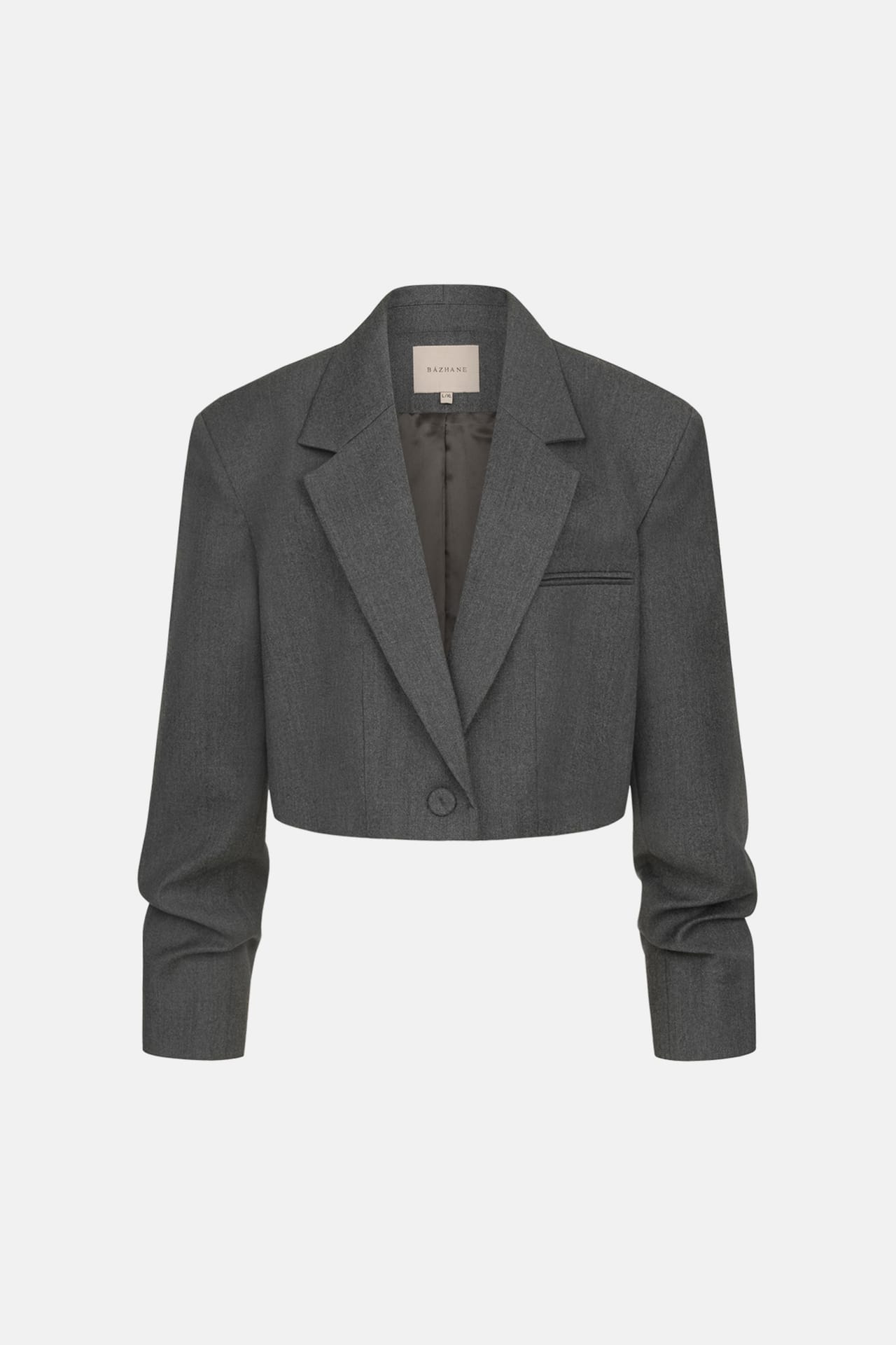 Zoom in - Blazer crop en laine avec fronces sur la manch Blazer crop en laine avec fronces sur la manch - Photo 1