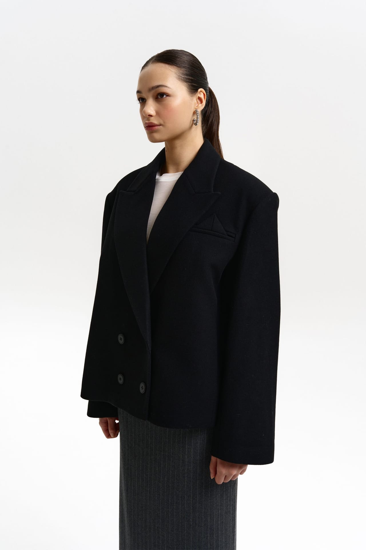 Zoom in - Manteau-veste oversize avec petit triangle Manteau-veste oversize avec petit triangle - Photo 5